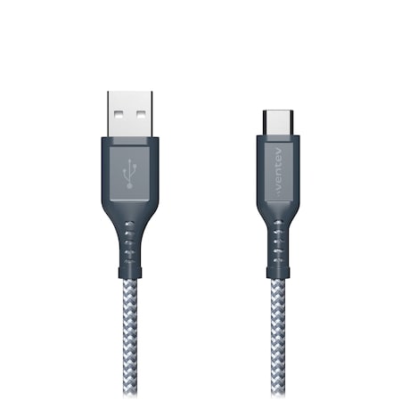 Ventev High Speed Usb A To Usb C Braided Cable With 2x The Copper For Faster Charging 6ft, Gray BC6-GRY262893